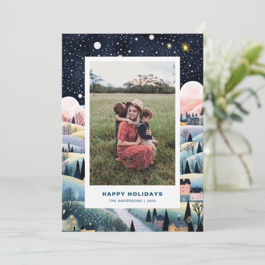 Kerstdorp Twee foto Kerstkaart (Staand voorkant)