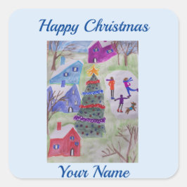 kerstdorp vierkante sticker