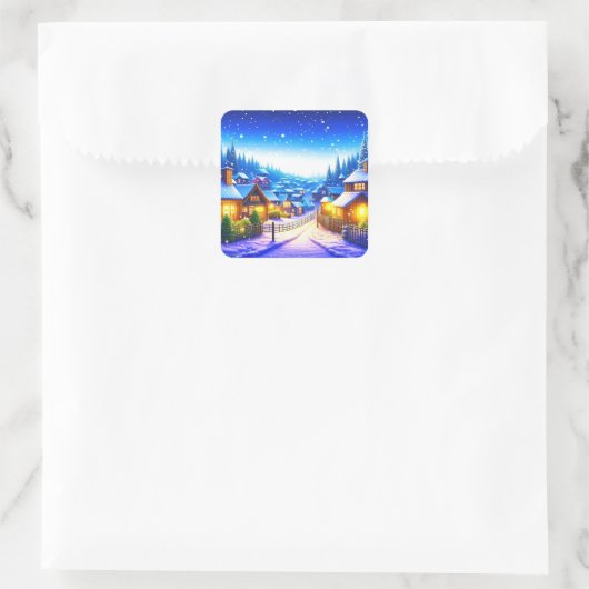 Kerstdorp Vierkante Sticker (Tas)