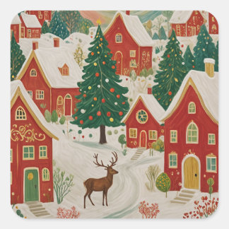 kerstdorp vierkante sticker