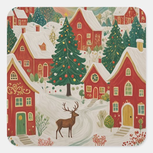 kerstdorp vierkante sticker (Voorkant)