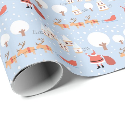 Kerstdorp voor feestdagen en rendieren voor kerstm cadeaupapier (Rol Hoek)