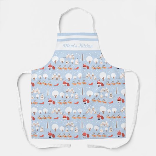 Kerstdorp voor feestdagen en rendieren voor kerstm schort (Voorkant)