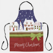 Kerstdorp Vrolijke Kerstmis Rode Sneeuw Winter Schort (Voorkant)