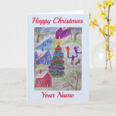 Kerstdorp Wenskaart Kaart (Gele Bloem)