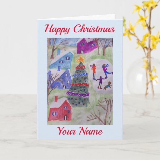 Kerstdorp Wenskaart Kaart (Gele Bloem)