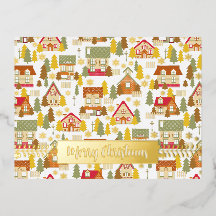 Kerstdorp White Folie Holiday Post Card