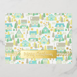 Kerstdorp White Folie Holiday Post Card Feestdagen Briefkaart