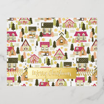 Kerstdorp White Folie Holiday Post Card