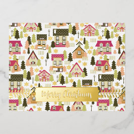 Kerstdorp White Folie Holiday Post Card Feestdagen Briefkaart