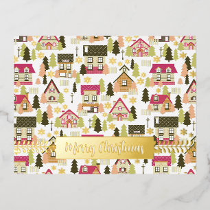 Kerstdorp White Folie Holiday Post Card Feestdagen Briefkaart