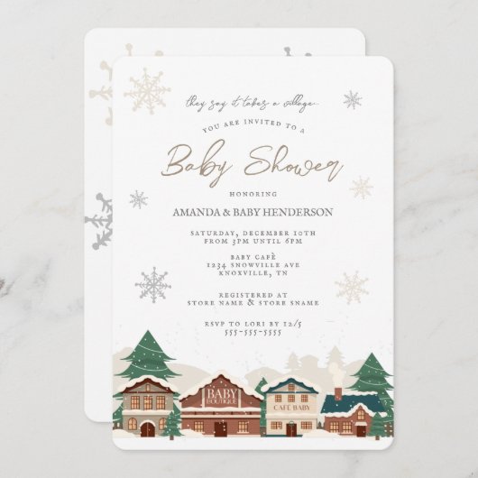 Kerstdorp Winter Baby shower Kaart (Voorkant / Achterkant)