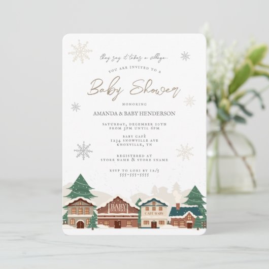Kerstdorp Winter Baby shower Kaart (Staand voorkant)