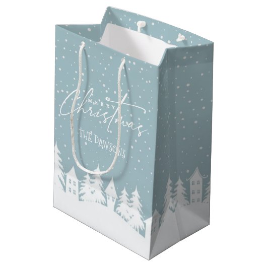 Kerstdorp Winter Sneeuw Vakantie Gift Bag Medium Cadeauzakje (Achterkant Gekanteld)