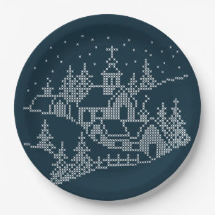 Kerstdorpsborduurwerk, noordse heilige nacht papieren bordje