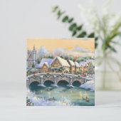  kerstdorpscène in de winter feestdagenkaart (Staand voorkant)