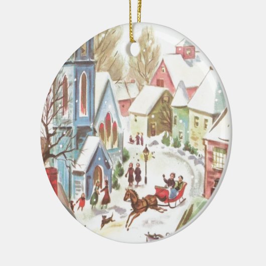  kerstdorpscène in de winter keramisch ornament (Links)