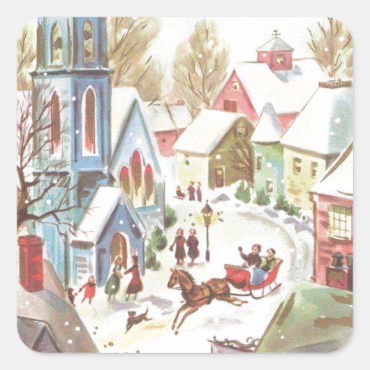  kerstdorpscène in de winter vierkante sticker (Voorkant)