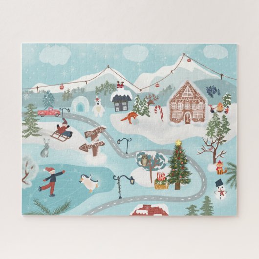 Kerstdorpsillustratie winterlandschap legpuzzel (Horizontaal)