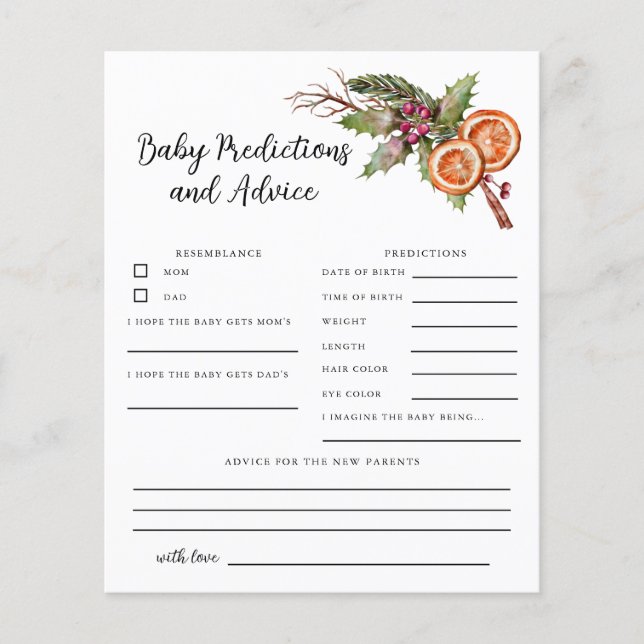 Kerstdouche Baby Voorspellingen & Advies Kaart (Voorkant)