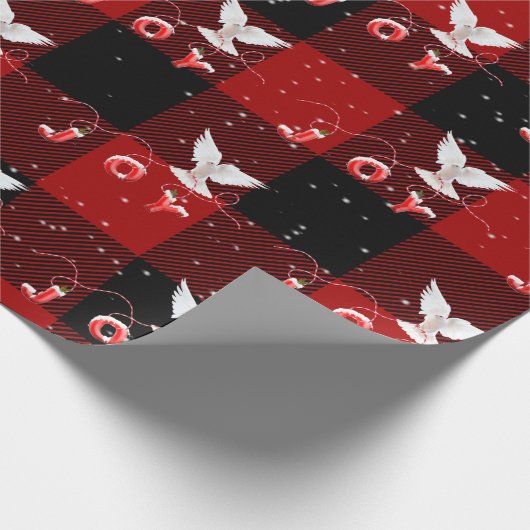 kerstdove met vreugde op touw cadeaupapier (Hoek)