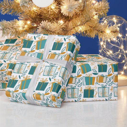 Kerstdozen en geschenken groen en geel cadeaupapier (Feestdagen)