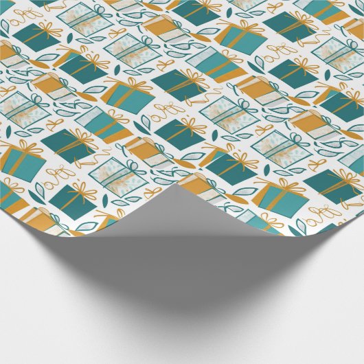 Kerstdozen en geschenken groen en geel cadeaupapier (Hoek)