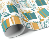 Kerstdozen en geschenken groen en geel cadeaupapier (Rol Hoek)