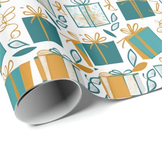 Kerstdozen en geschenken groen en geel cadeaupapier (Rol Hoek)