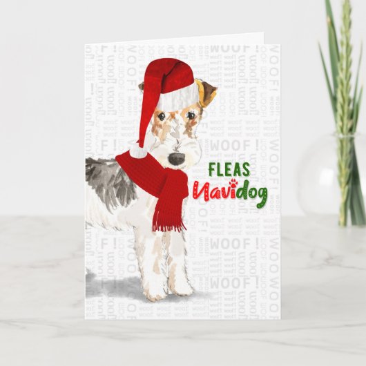 kerstdraad met gevleugelde fox terrier Fleas NaviD Feestdagen Kaart (Voorkant)