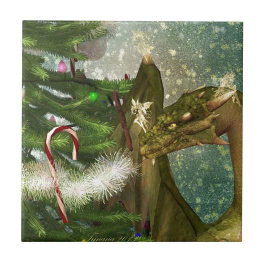 Kerstdraak en feesten tegeltje (Voorkant)