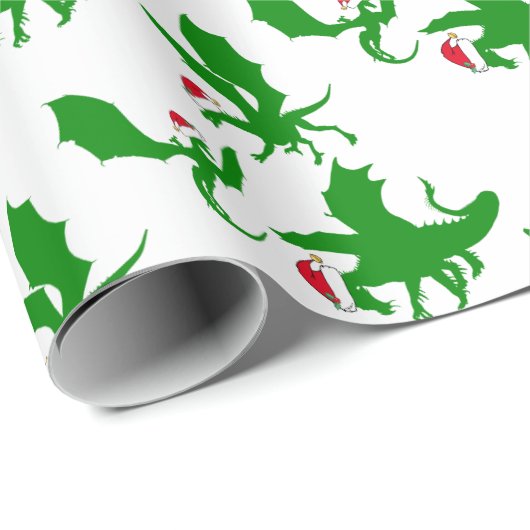 Kerstdraak in Santa Hats Cool Fantasy Cadeaupapier (Rol Hoek)