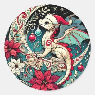 Kerstdraak Ronde Sticker