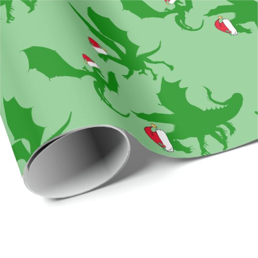 Kerstdraak Santa Claus Cadeaupapier (Rol Hoek)