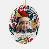 Kerstdrieluikkrans voor de eerste kerst van de bab keramisch ornament (Rechts)
