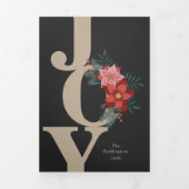 kerstdrievoudig Foto Red Black Joy Floral Drieluik Wenskaart (Cover)