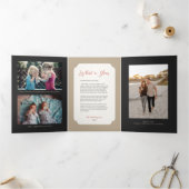 kerstdrievoudig Foto Red Black Joy Floral Drieluik Wenskaart (Binnen)