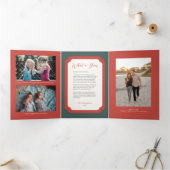 kerstdrievoudig Foto Red Green Joy Floral Drieluik Wenskaart (Binnen)