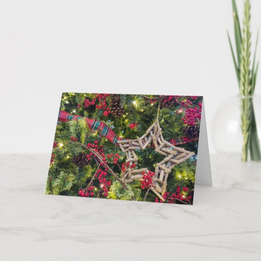 Kerstdriftwood ster in de boom feestdagen kaart (Voorkant)