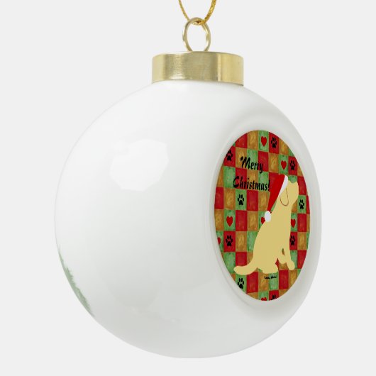 Kerstdrit gele labrador Puppy Keramische Bal Ornament (Links)