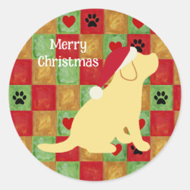 Kerstdrit gele labrador Puppy Ronde Sticker
