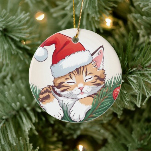Kerstdromen - Kittens slapen in Santa Hat Keramisch Ornament (Boom)