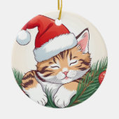 Kerstdromen - Kittens slapen in Santa Hat Keramisch Ornament (Voorkant)
