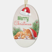 Kerstdromen - Sleeping Kitten in Santa Hat Keramisch Ornament (Links)