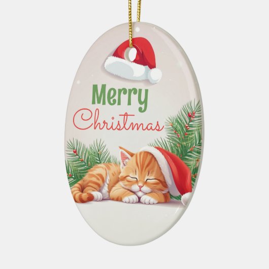 Kerstdromen - Sleeping Kitten in Santa Hat Keramisch Ornament (Links)