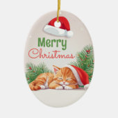 Kerstdromen - Sleeping Kitten in Santa Hat Keramisch Ornament (Voorkant)