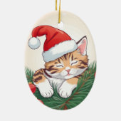 Kerstdromen - Sleeping Kitten in Santa Hat Keramisch Ornament (Achterkant)