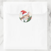 Kerstdromen - Sleeping Kitten in Santa Hat Ronde Sticker (Tas)