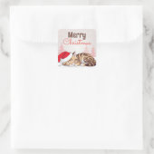 Kerstdromen - Sleeping Kitten in Santa Hat Vierkante Sticker (Tas)
