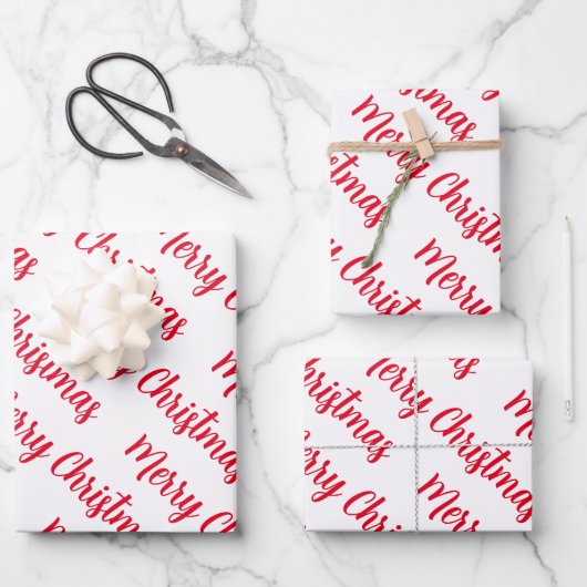 Kerstdroog wit achtergrond rood schrift inpakpapier vel (Voorkant)